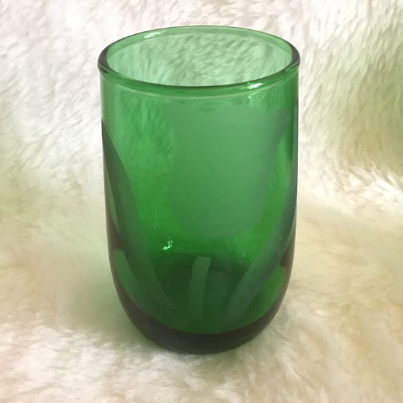Rare Vintage Green Glass Etched Tulip Pitcher Set  with  5 Tumblers / Glasses - Picture 11 of 13